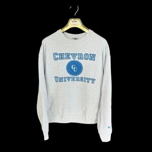 Vintage 90's Chevron University Sweatshirt Sz Large Grey Distressed Oil